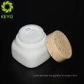 50g empty square cream cosmetic white glass ceramic jar with wood cap